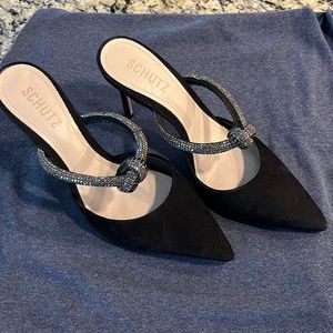 Schutz Black Suede Sparkle slip ons